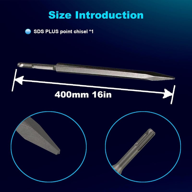 Phyxlyn 16-Inch SDS Plus Chisel, Point Chisel with Sds Plus Shank Ideal for Concrete Demolition, Tile Removal Chisel Tool for SDS Plus Hammer Drill Attachment - Image 3